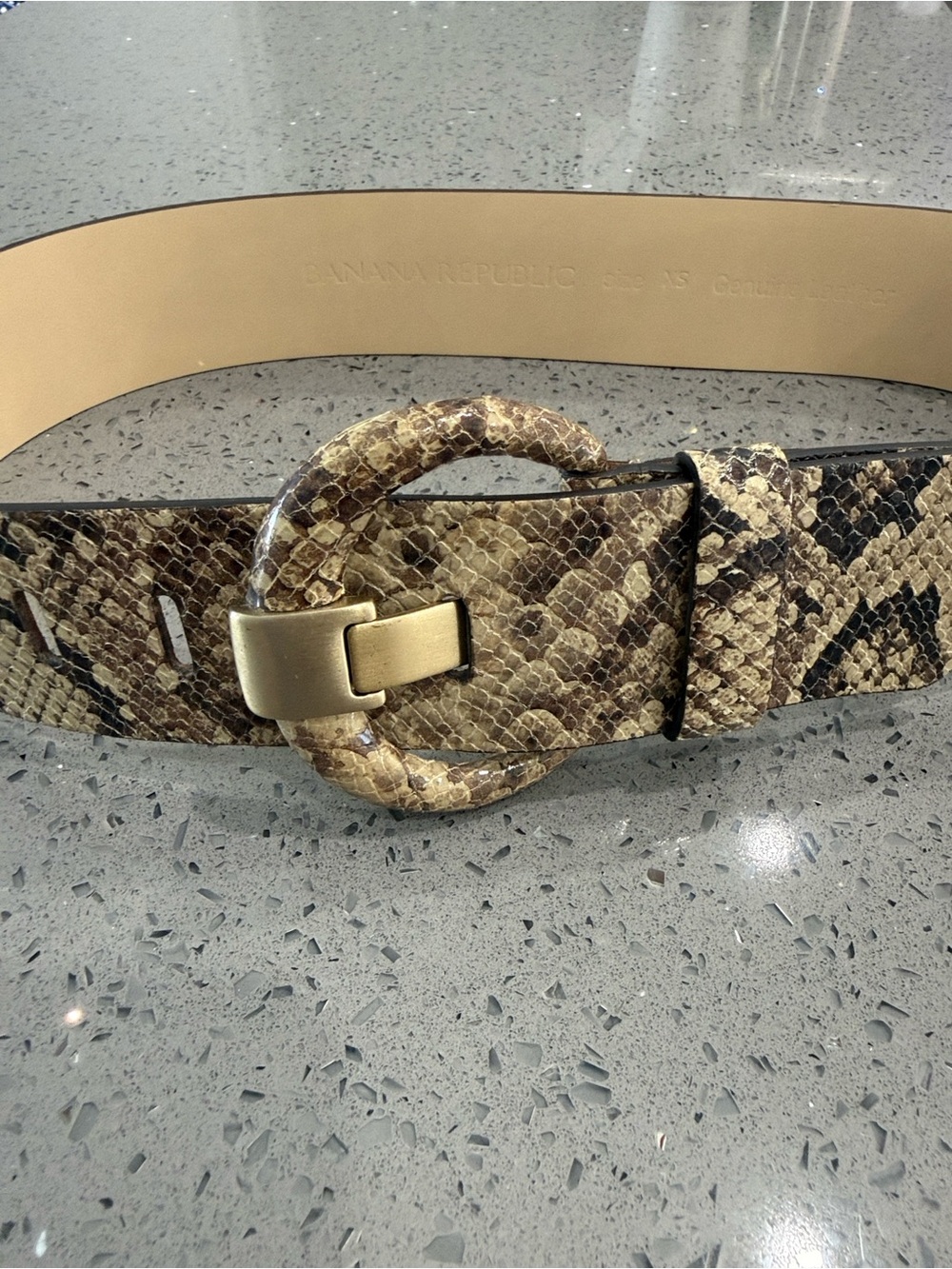Banana Republic Snake-Print Leather Belt with Round Buckle - Brown